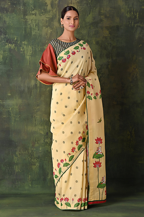 Handwoven Tussar Linen Pichwai Saree  