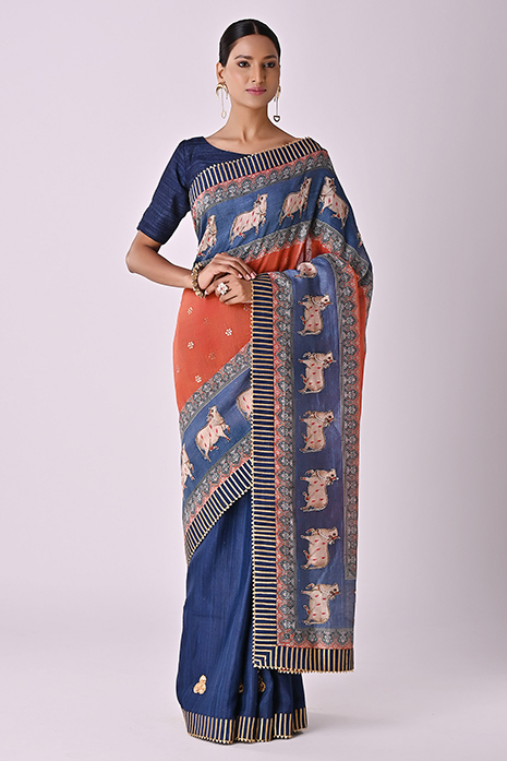 Handwoven Tussar Linen Pichwai Saree  