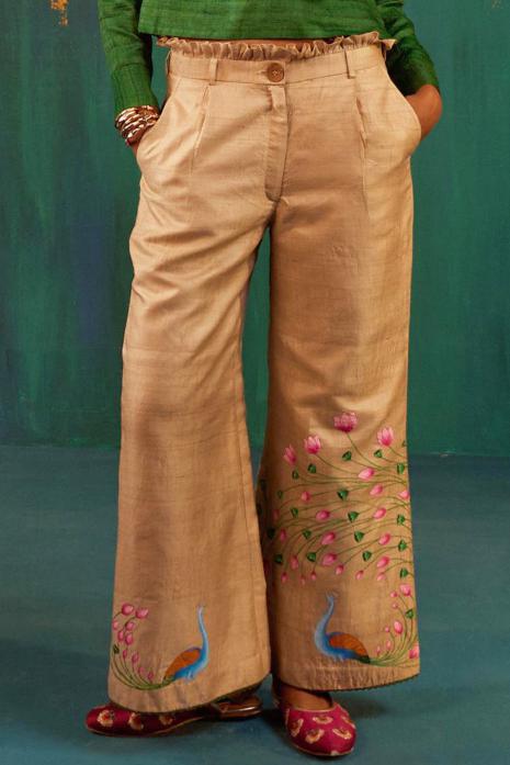 Beige coloured hand-painted Pichwai pants 