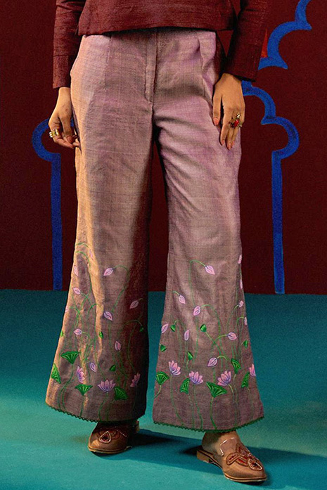 Mauve coloured hand-painted Pichwai pants