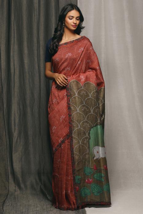 LABEL PRATHAM, PRATHAM, LABEL PRATHAM SAREE, SARIS, SAREE, SAREES, SARI, PICHWAI ART, PICHWAI SAREES, PICHWAI SARI, DESIGNER CLOTHING, DESIGNER SAREES, HANDWOVEN SAREES, 