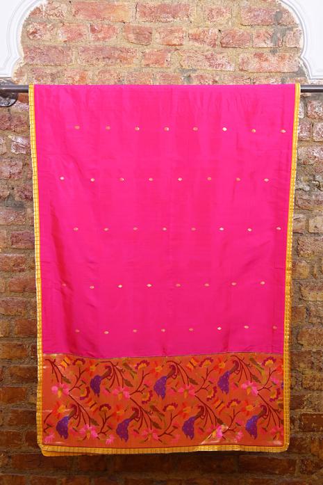 A vibrant Paithani dupatta in pink colour