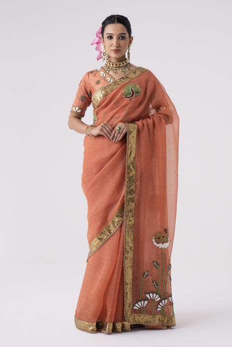Hand Embroidered Organza Pichwai Saree