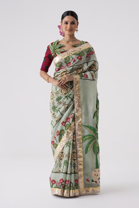 Hand Painted & Hand Embroidered Pichwai Saree