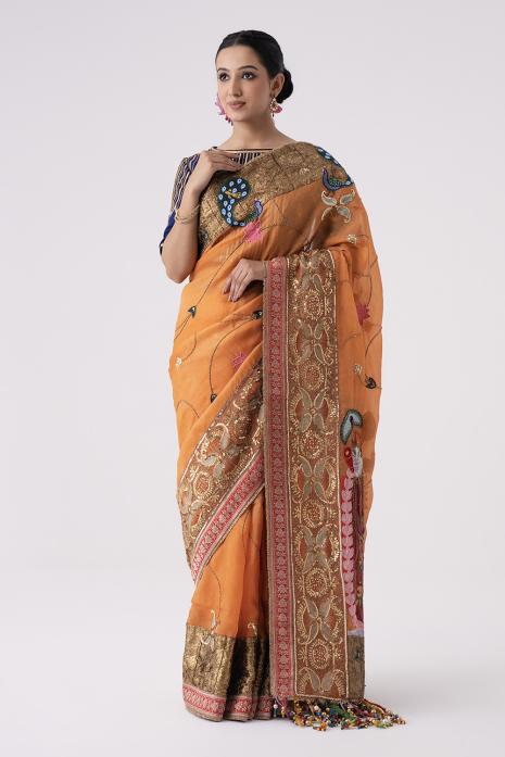 Hand Painted & Hand Embroidered Pichwai Saree