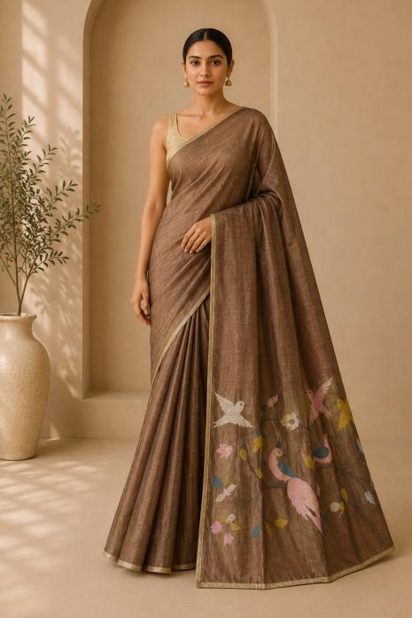  Brown Jamdani Handwoven Saree