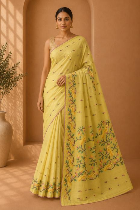Light Yellow Jamdani Handwoven Saree
