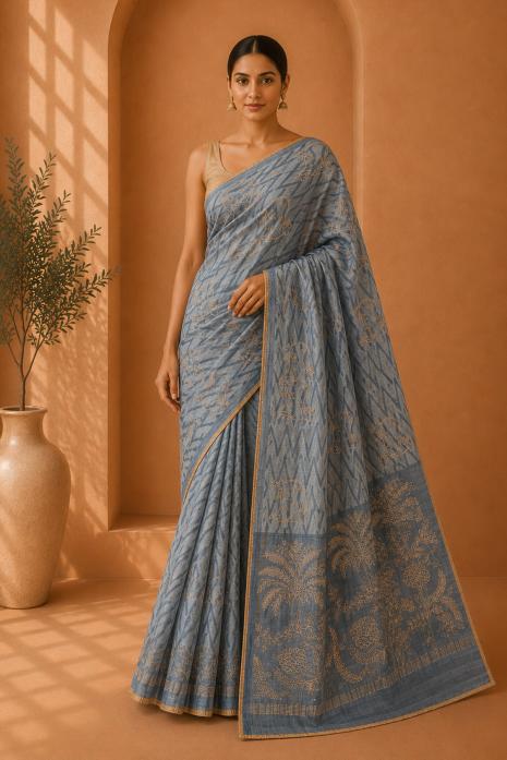 Grey Pichwai Handwoven Saree