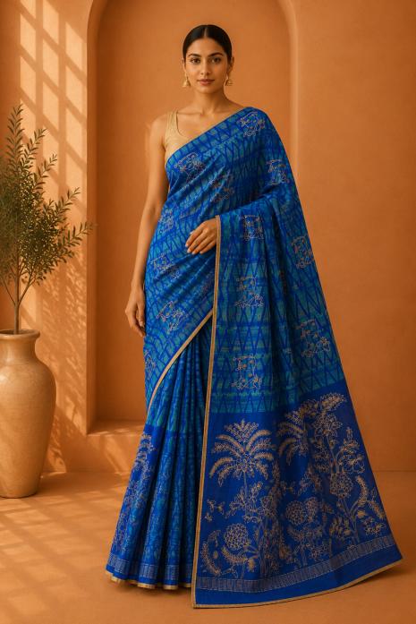 Blue Pichwai Handwoven Saree