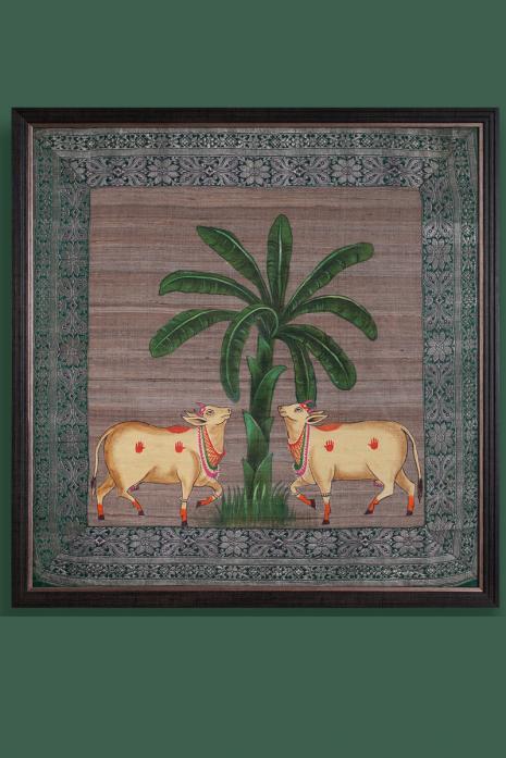 Multi Colour Traditional Handpainted Pichwai Art Wall Painting on Ghicha Silk