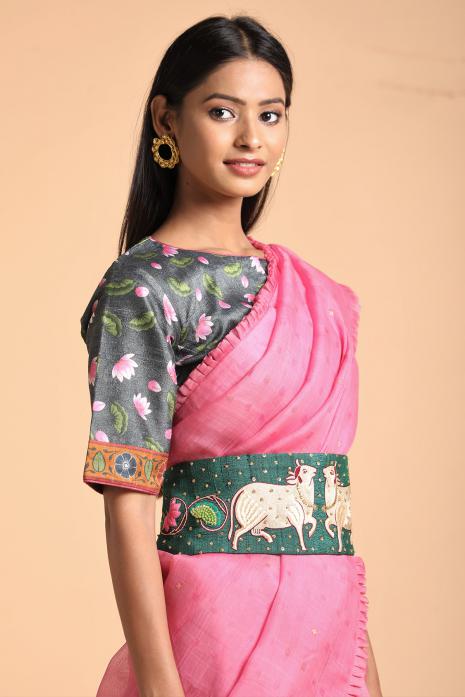 Organza Saree with Pichwai Blouse & Belt