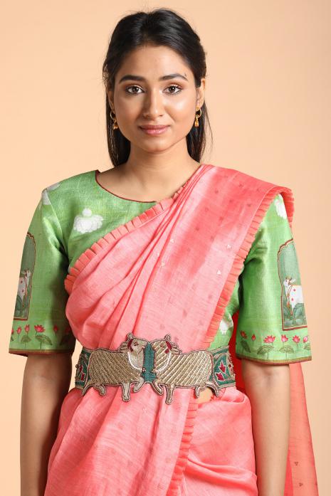 Organza Saree with Pichwai Blouse & Belt