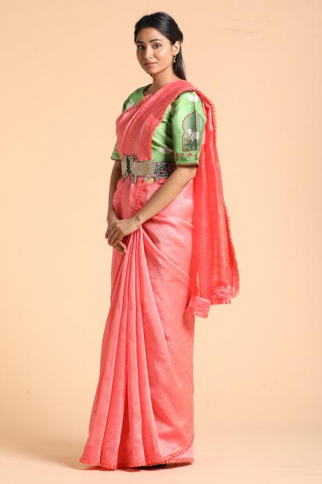 Organza Saree with Pichwai Blouse & Belt