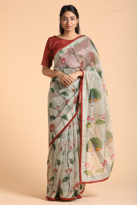 Handwoven Organza Pichwai Saree